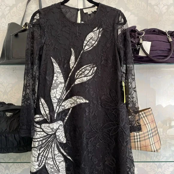 Sachin & Babi Avant Long-Sleeve Floral Lace Cocktail Dress, Jet, Women's, 4